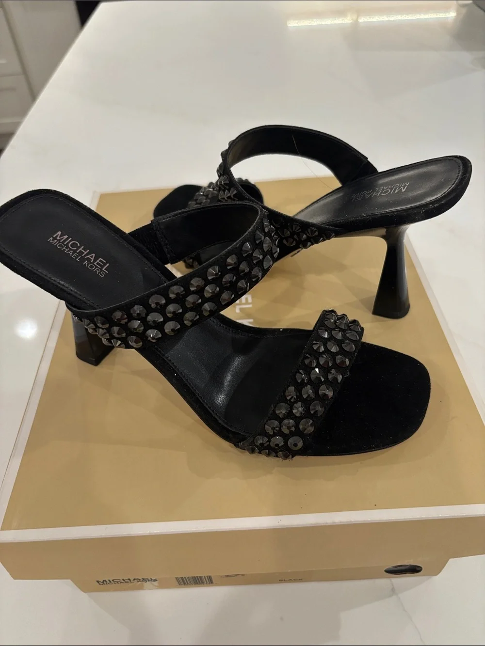 Michael Kors Black Studded Double-Strap Mule Heels